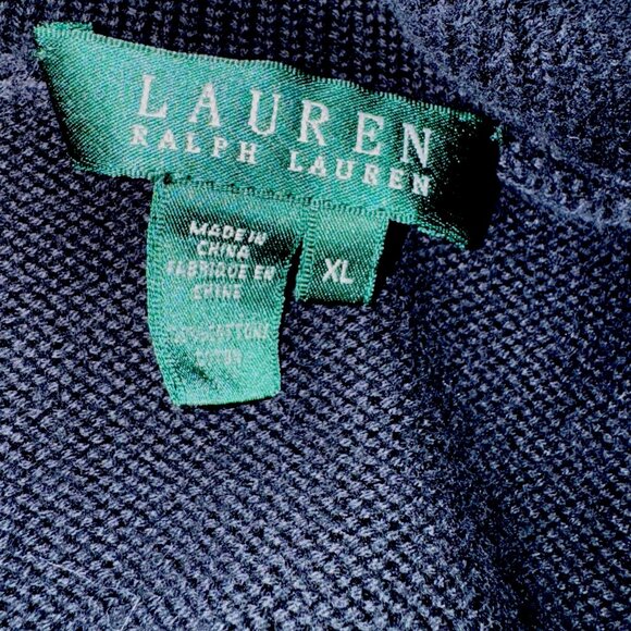 Lauren Ralph Lauren Shawl Collar Sweater Gold Toggle Pullover Black/NavyBlue XL - Picture 3 of 7
